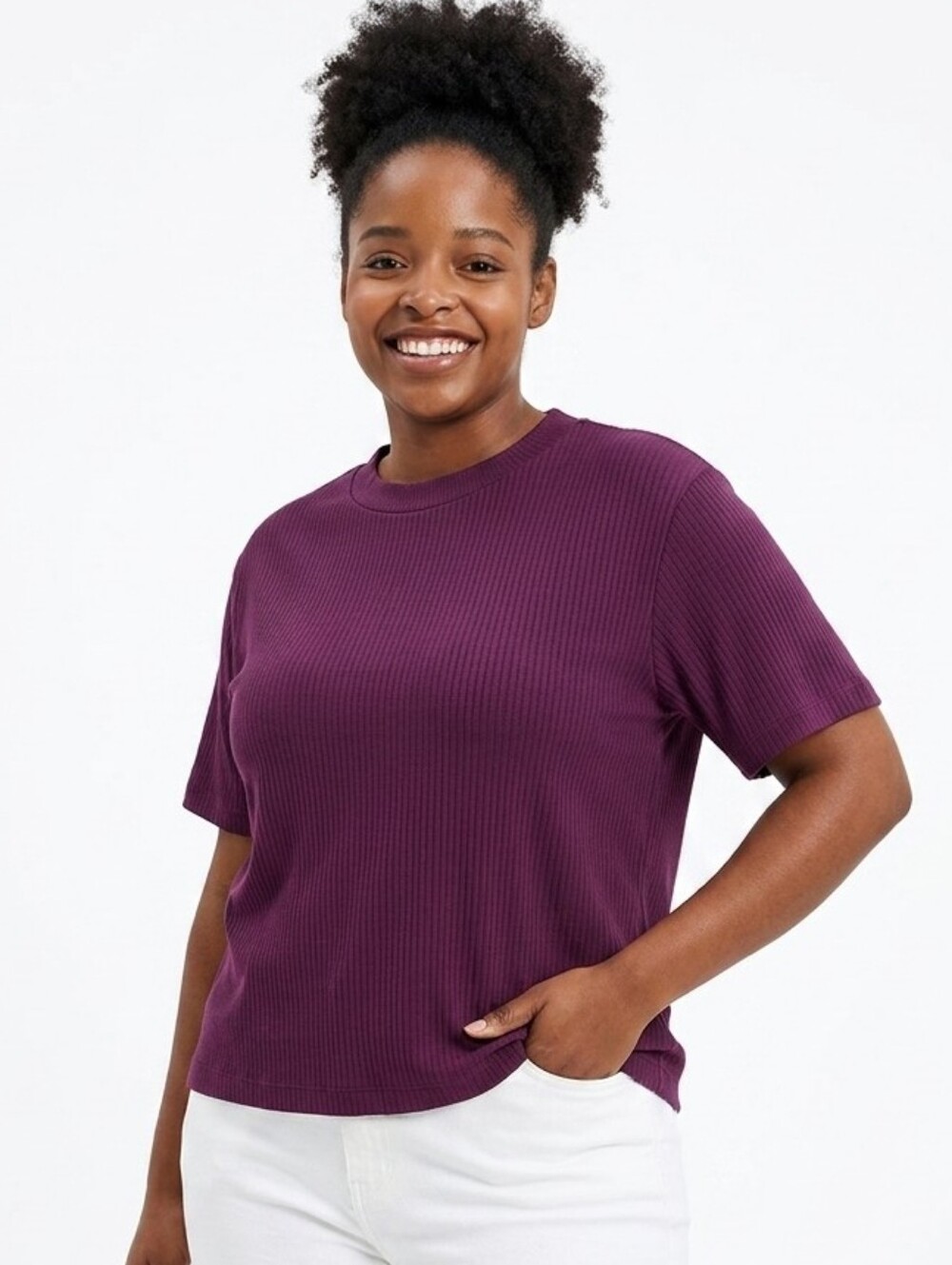 Avenue Plus Size Fitted Purple Ribbed T-Shirt